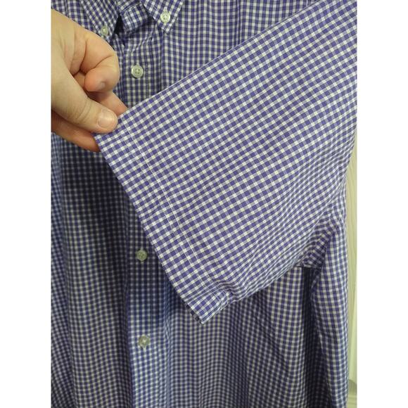 Croft&Barrow Men's L Shirt Purple White Checked Collared Button Shirt Sleeve - Picture 6 of 9